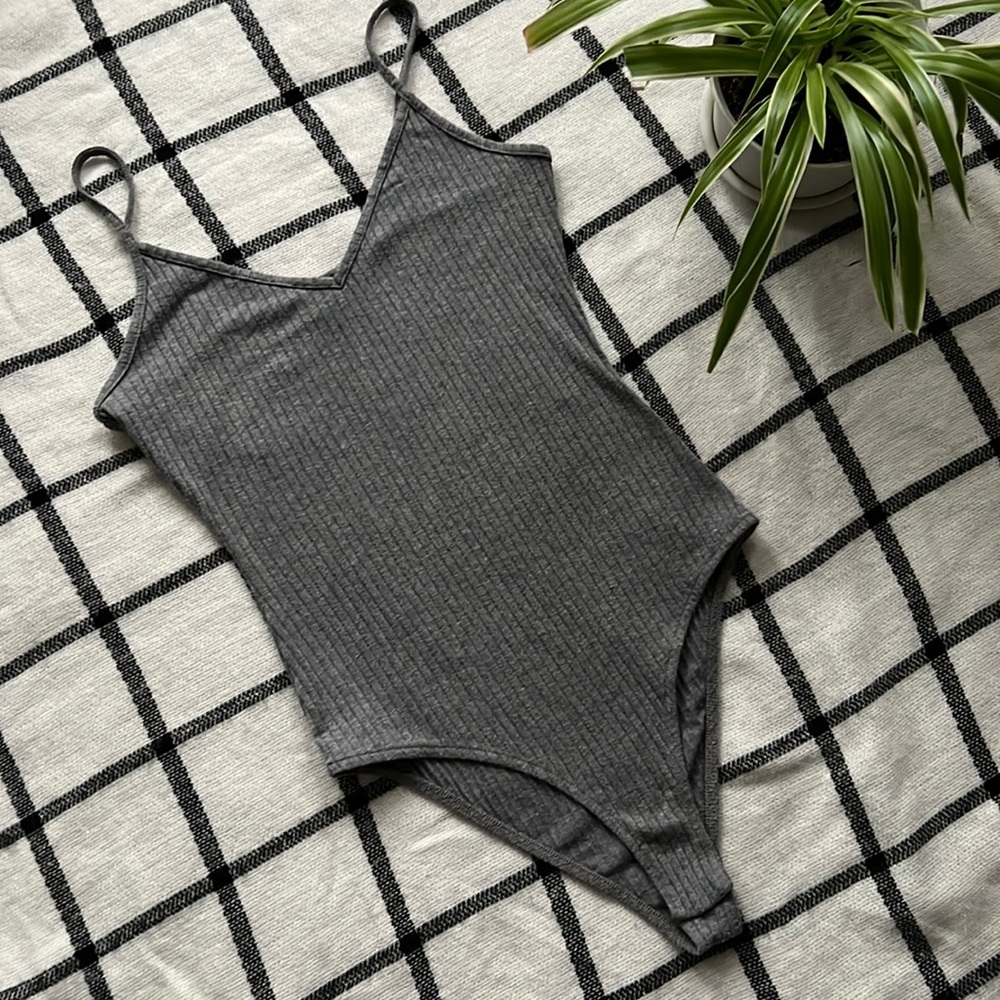 Gray Ribbed Bodysuit